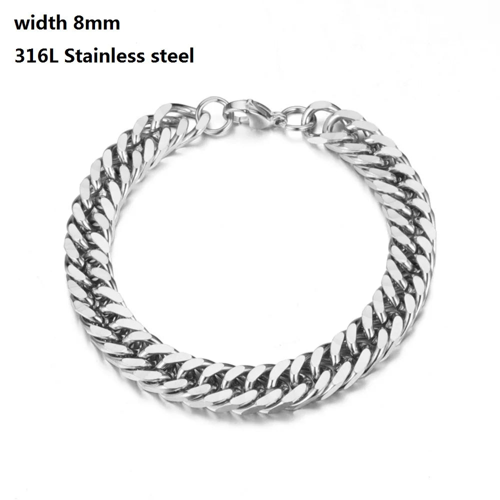 316L Stainless Steel Cuban Chain Bracelet for Men Women Figaro  Vintage Metal Viking Kpop Pulseras Emo Cute Luxury Jewelry Gift bracelete