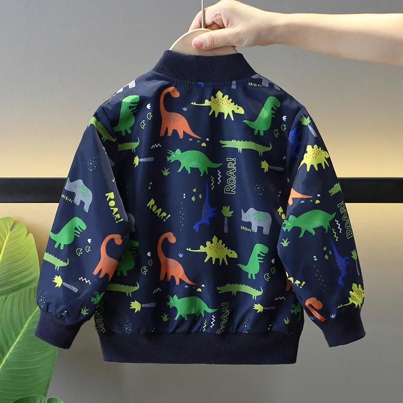 Boys Jackets Spring Autumn Kids Zipper Thin Windbreaker Coat Casual Cartoon Dinosaur Baby Outerwear Children Clothes 2-8 Years boys jackets and coats