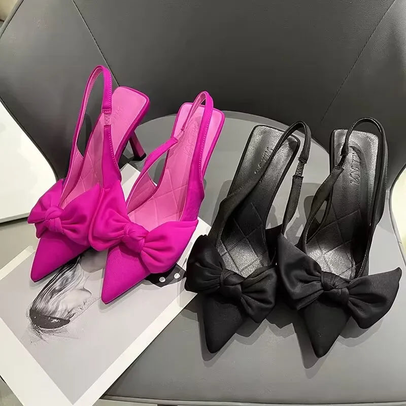 New Butterfly Knot Women Slingbacks Heels Shoes Sexy Dress Thin Heel Pointed Toe Ladies High Heel shoes