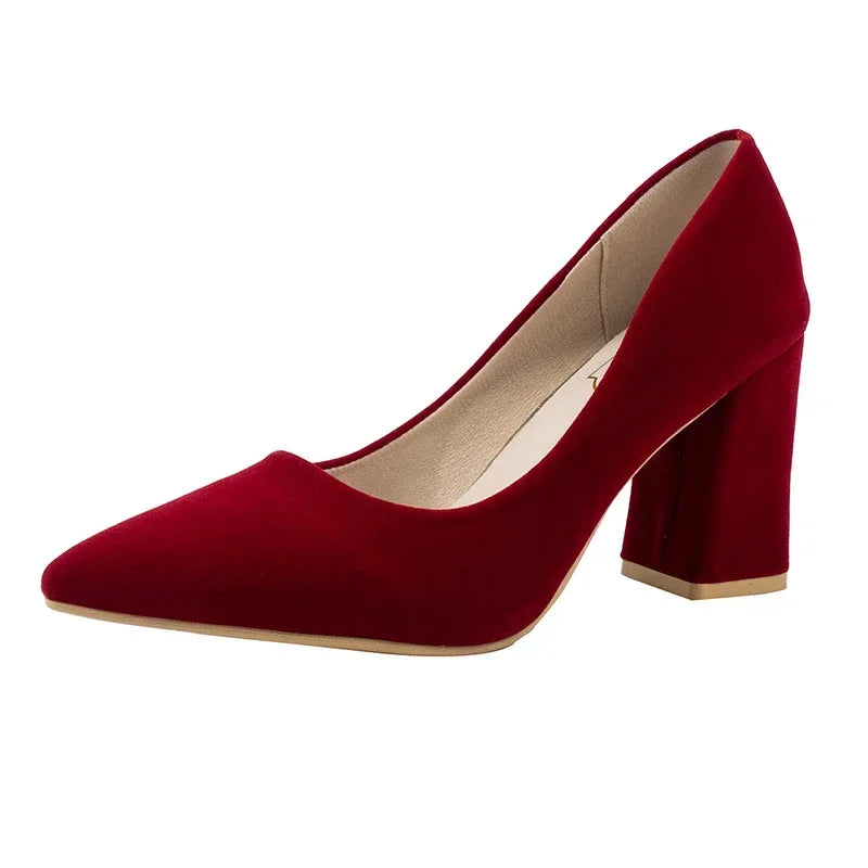 Red Wedding Shoes for Women  Spring/Summer/Autumn New Pointed Thick Heels Not Tiring Feet heel shoes