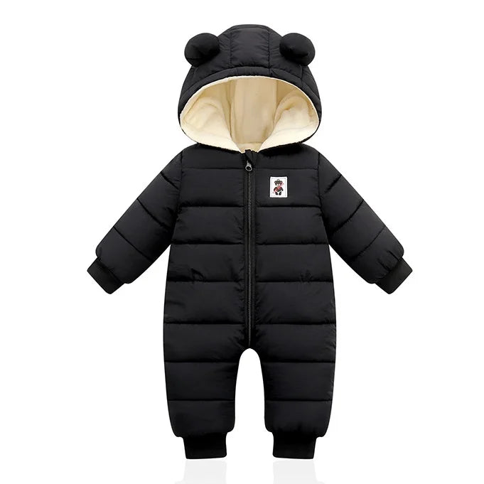 Baby jumpsuit winter new plush and thick hooded down climbing suit for babies to go out and hug clothes, newborn cotton jacket infants boys