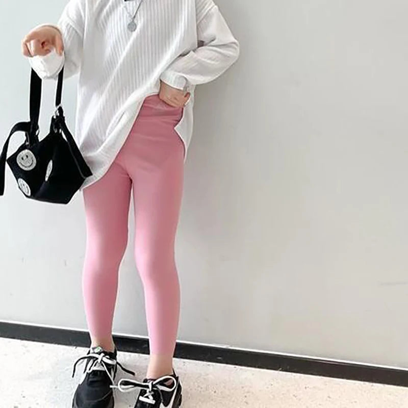 Autumn Solid Kid Leggings Girl Thin Tights Sweatpants 2+y Child Casual Ankle Length Pants Spring Toddler Skinny Cropped Trousers bottoms girls