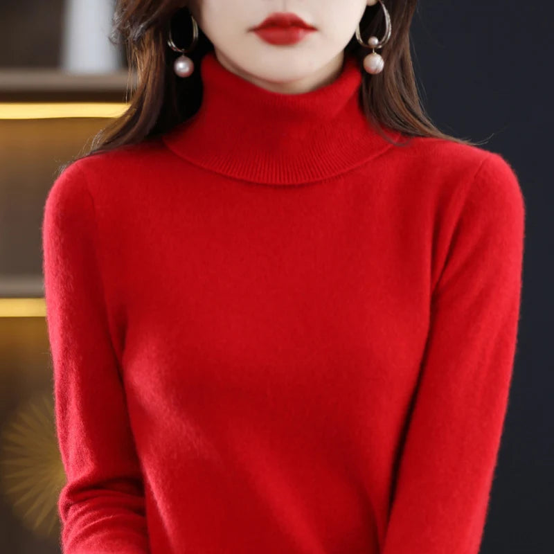 100% Merino Wool Cashmere Sweater Women Knitted Sweater Turtleneck Long Sleeve Pullovers Autumn Winter Clothing Warm Jumper Tops sweater