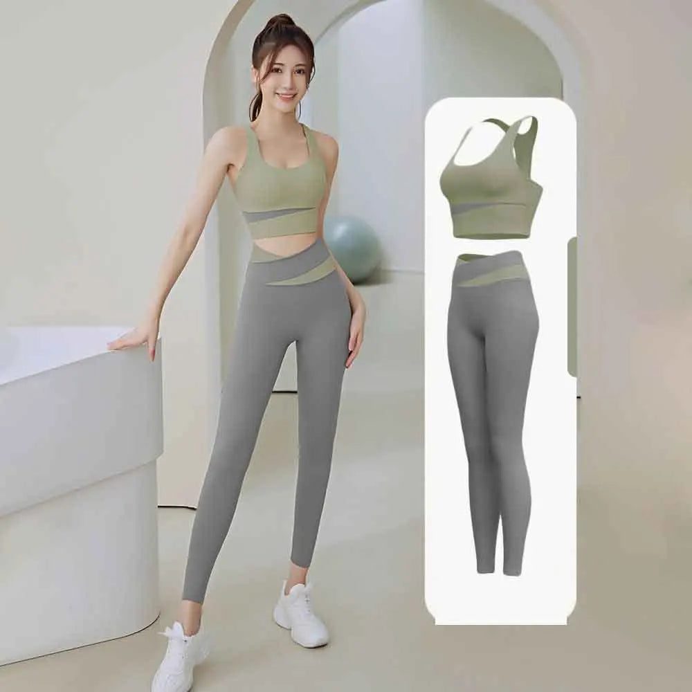 High Waist Yoga Set Lady Gym Suit Sport Set Shockproof Sport Bra Crop Top Patchwork Tracksuit Women Fitness Outfit Training Wear sports