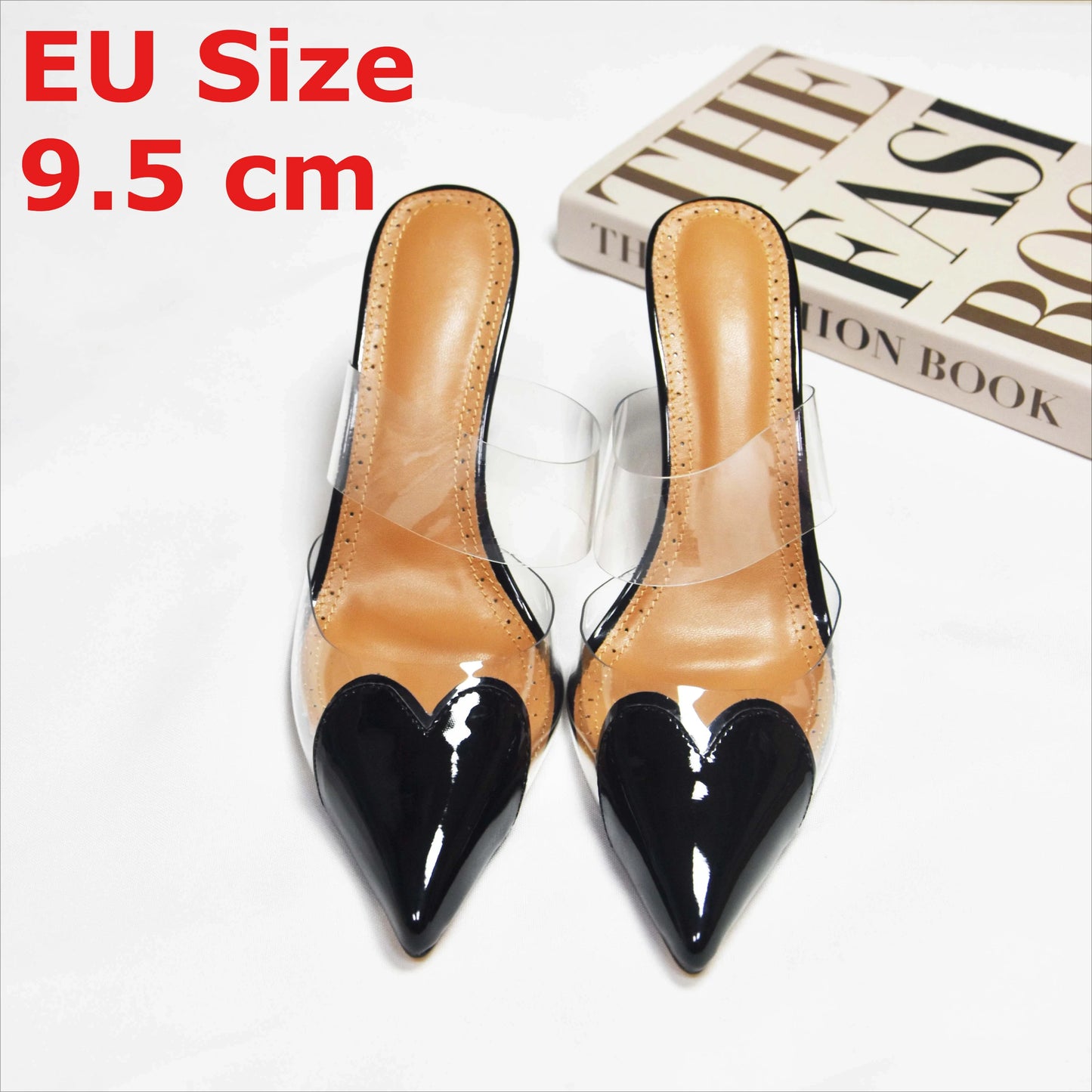 Pointed Toe Heart High Heels Mules Sandals Slipper for Women  Black White Red Shoes heel shoes