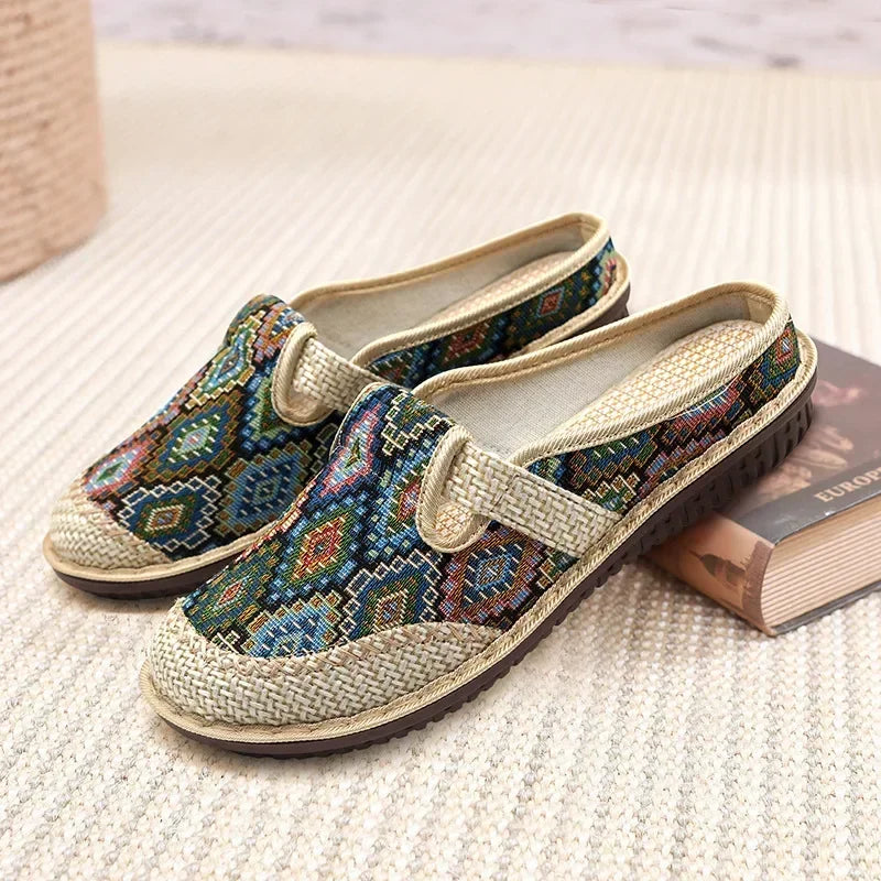 Fashion Women's Shoes Ethnic Style Embroidered Linen Breathable Outdoor Casual Slippers Shoes for Women Zapatos De Mujer casual shoes