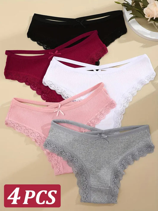 4PCS Women's Cotton Briefs Sexy Female Underpants Elasticity Comfortable Underwear Panties Lingerie S-XL  Solid Color Intimate undergarments