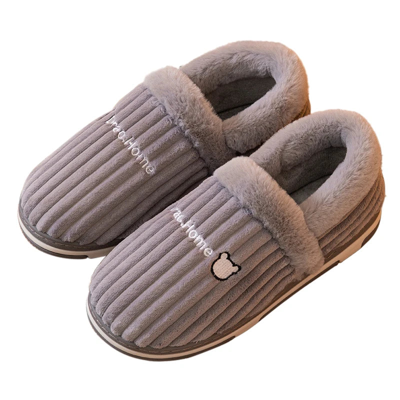 Comwarm New Women Slippers Winter Warm Plush Fur Antiskid Cloud Slippers Outdoor Breathable Thick Flat Sole Soft Home Slipper