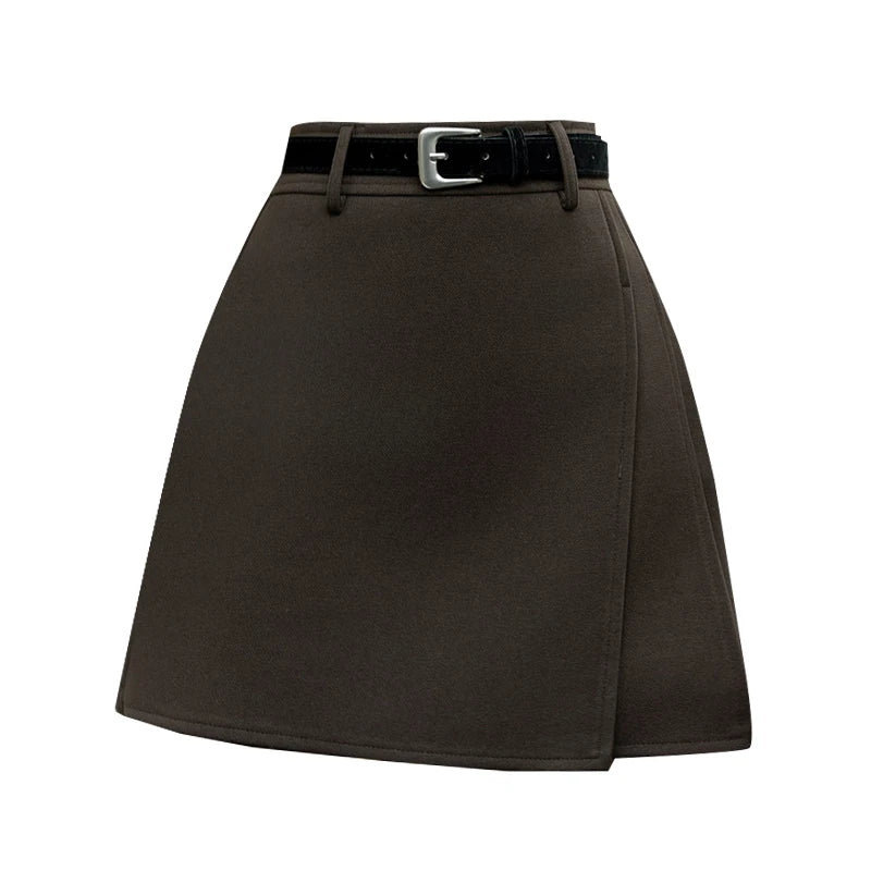 Woolen Short Skirts Women Fashion High Waist A-line Mini Skirt Korean Ladies Casual Wool Pleated Skirt