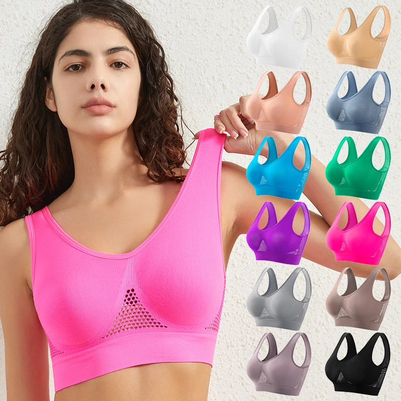 Seamless Mesh Women Sports Bras Fitness Gym Running Underwear Shockproof Bra Wireless Plus Size Crop Top Breathable Yoga Bra sports