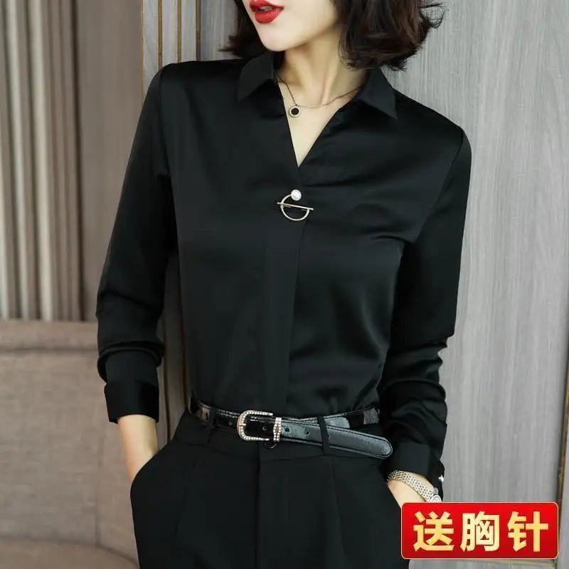 Temperament Mid Sleeved High End Professional Women's Chiffon Shirt Spring Autumn New Long Sleeved Western Style Top