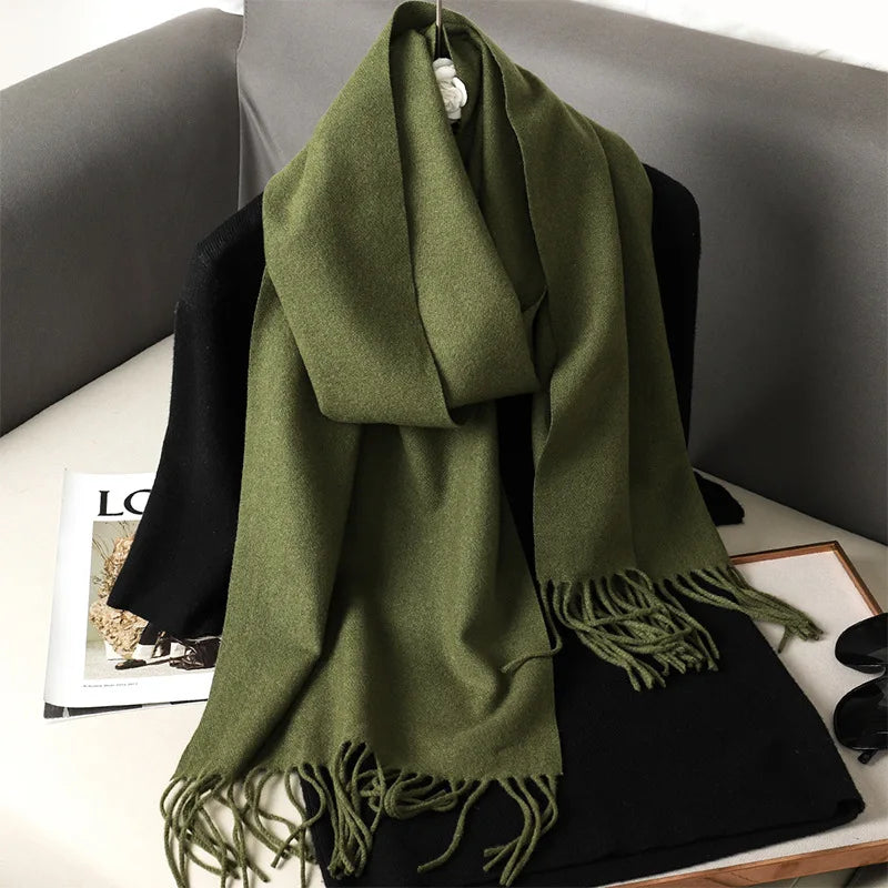 62Color Solid Women Winter Scarf Warm Thicken Cashmere Shawl Outdoor Fashion Luxury Tassels Pashmina Lady Wrap Windproof Scarves scarf and shawl