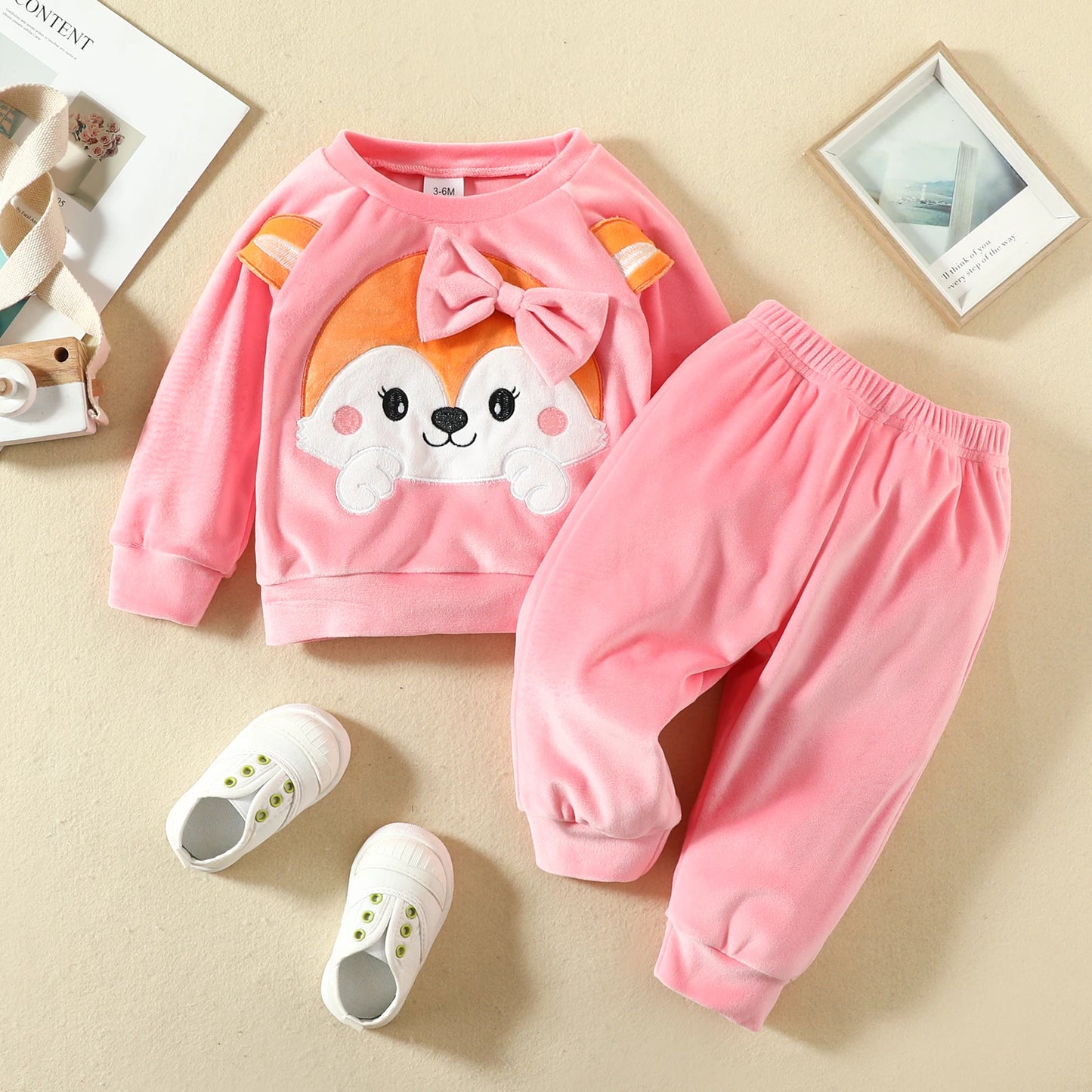 Baby Fleece Clothing Girls Cute Bow Fox Fluff Long Sleeve Pants 0-3 Years Autumn / Winter Comfortable Baby Suit infants girls infants boys