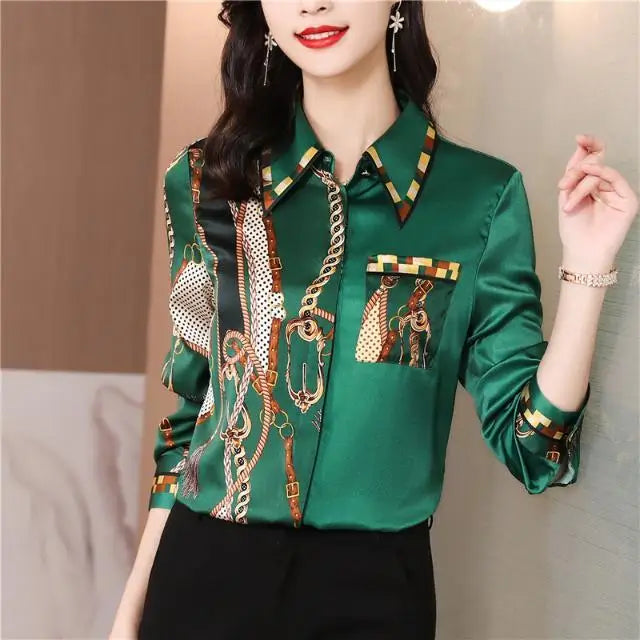 Printed Long Sleeve Chiffon Shirt for Women with a Small Design Sense and a Small High End Western Style