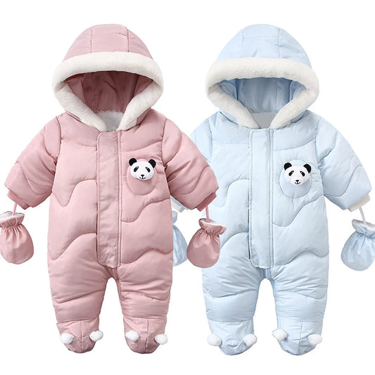 Winter Newborn Baby Romper Warm Panda Boy Jumpsuit With Gloves Cotton Plus Velvet Infant Clothing Hooded Baby Girl Clothes 0-18M infants boys