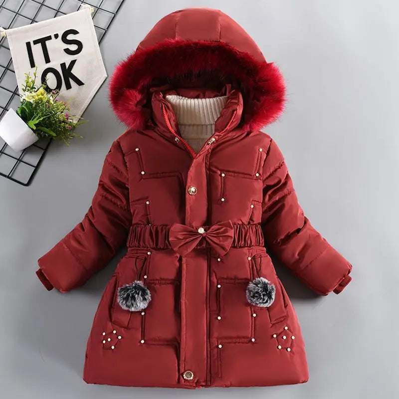 Thick Keep Warm Winter Girls Jacket Detachable Hat Plush Collar Hooded Padded Lining Coat For Kids Children Birthday Present girls jackets and coats