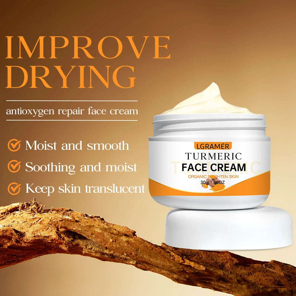 Turmeric Whitening Face Cream Wrinkle Removal Lighten Fine Lines Makes Skin Look More Youthful Birghten Moisturize Facial Care face care