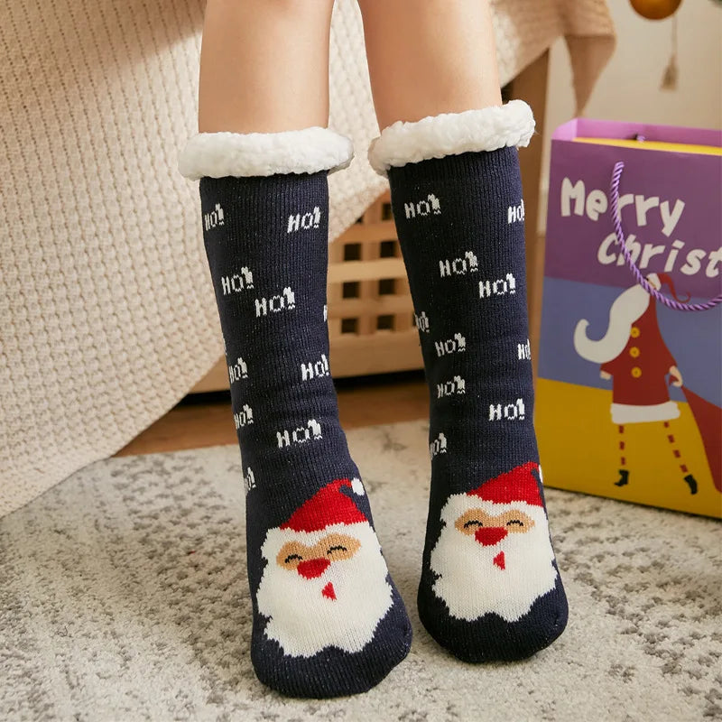 Winter Warm Socks Women penguin Plush Soft Female Non Grip Floor Slippers Short Sock Fuzzy Fluffy Deer Elk Bear Christmas Gift Socks