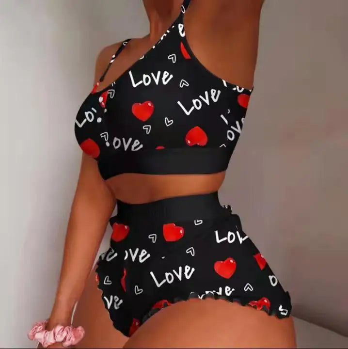 2 Pieces Set Women's Pajama Shorts Suit Multiple Print Underwear Sexy Lingerie Camisoles Tanks Night wear