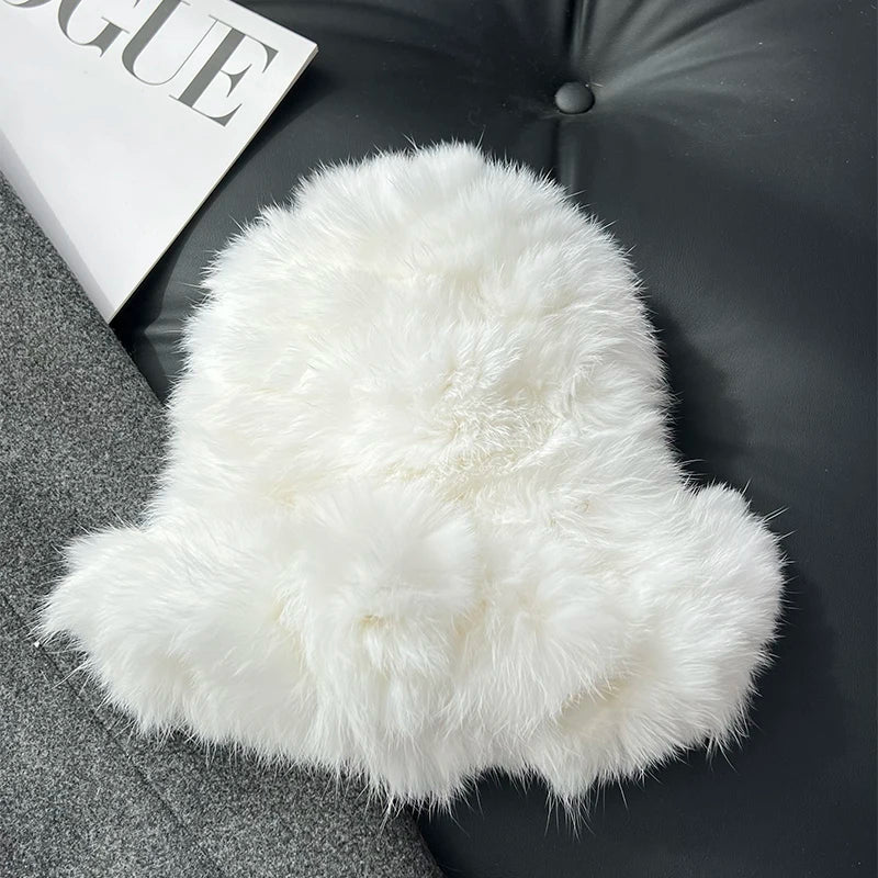 New Real Rabbit Fur Fisherman's Hat For Women Winter Warm Rabbit Fur Caps Soft Natural Rabbit Fur Hats Female Fashion Fur Cap