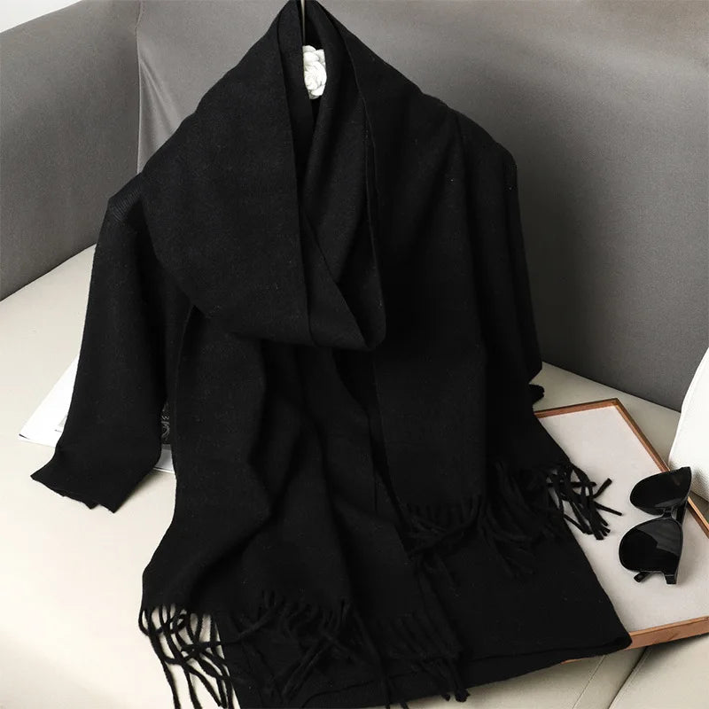 62Color Solid Women Winter Scarf Warm Thicken Cashmere Shawl Outdoor Fashion Luxury Tassels Pashmina Lady Wrap Windproof Scarves scarf and shawl