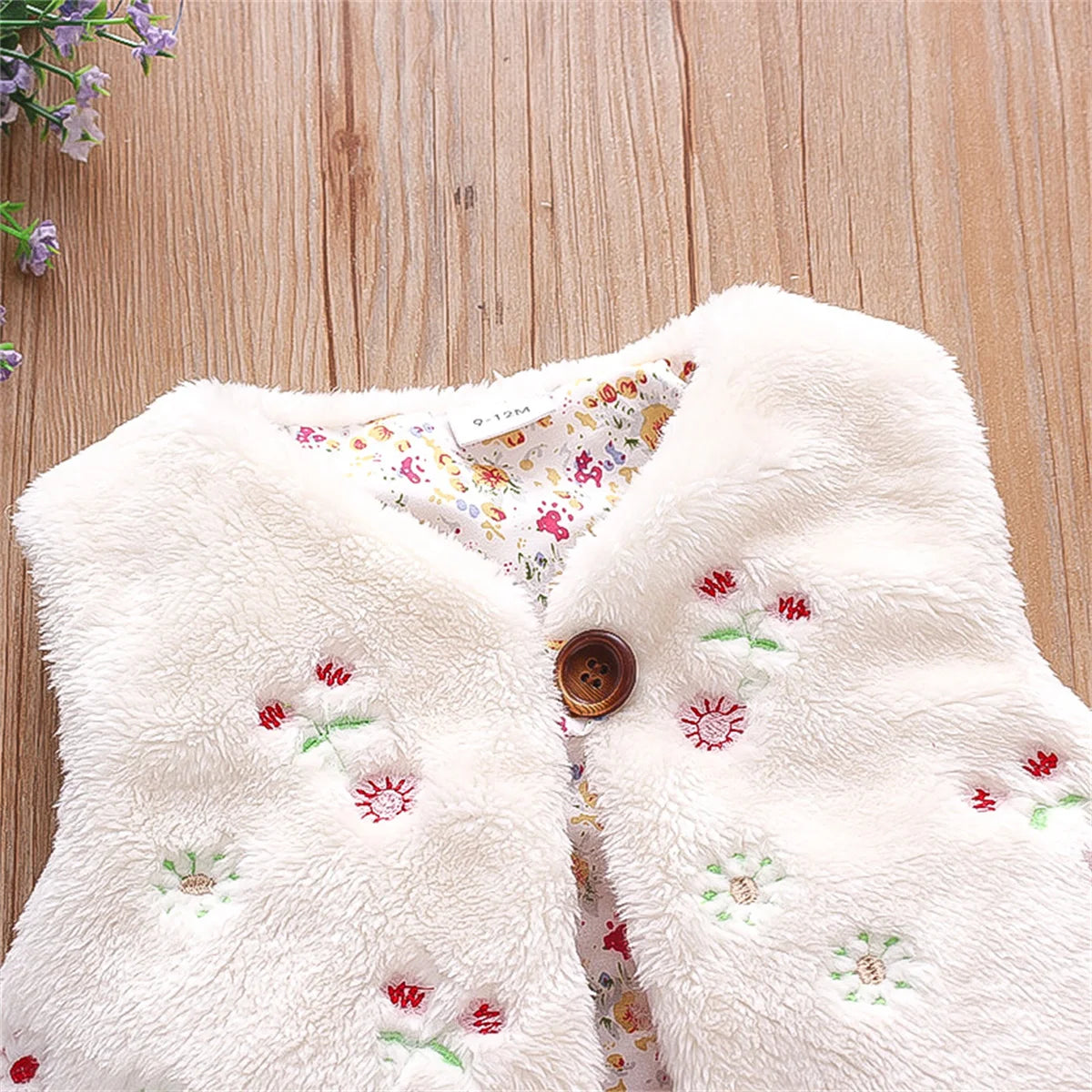 Autumn And Winter Girls' Fur Vest Sweet Flower Embroidery Sleeveless Warm Fashion Coat 0-3 Year Old Lady Wear Top infants girls