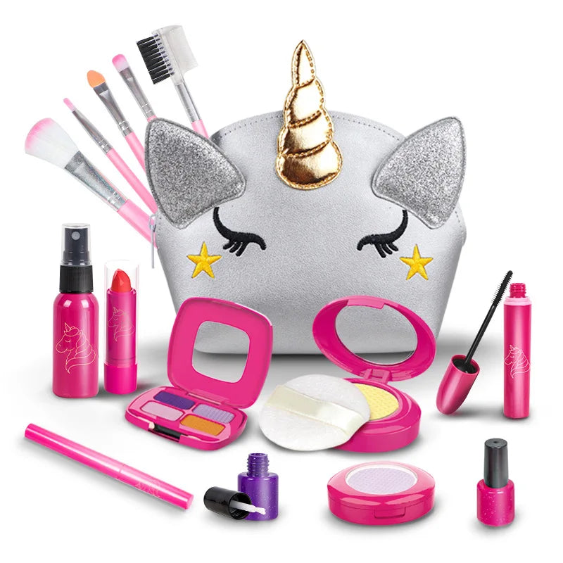 Girl Pretend Makeup for Toddlers Kids Play Makeup for Little Girls with Unicorn Purse Bag Toddler Makeup Kit Fake Make Up Toys kids makeup