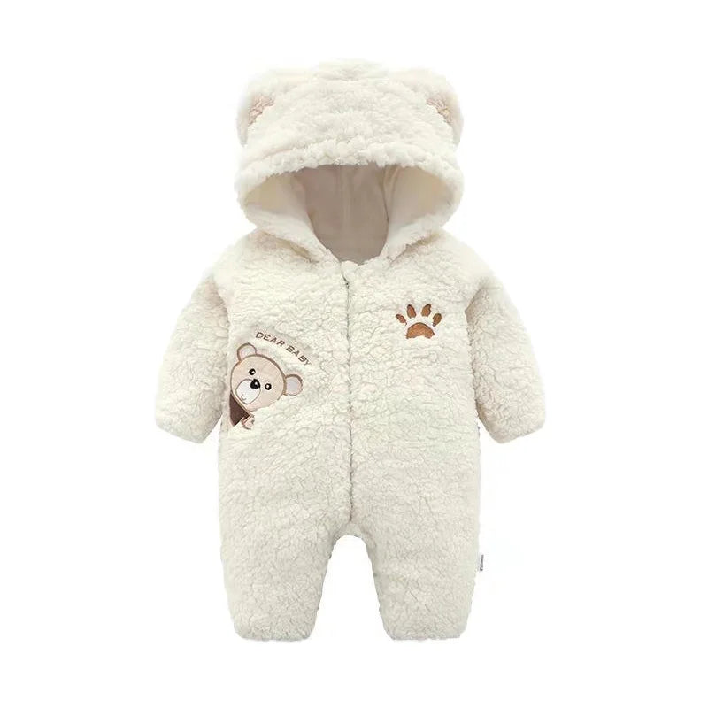 Lamb hair cartoon bear embroidered baby jumpsuit winter new girl baby long sleeved crawling suit thickened girl infants girls infants boys