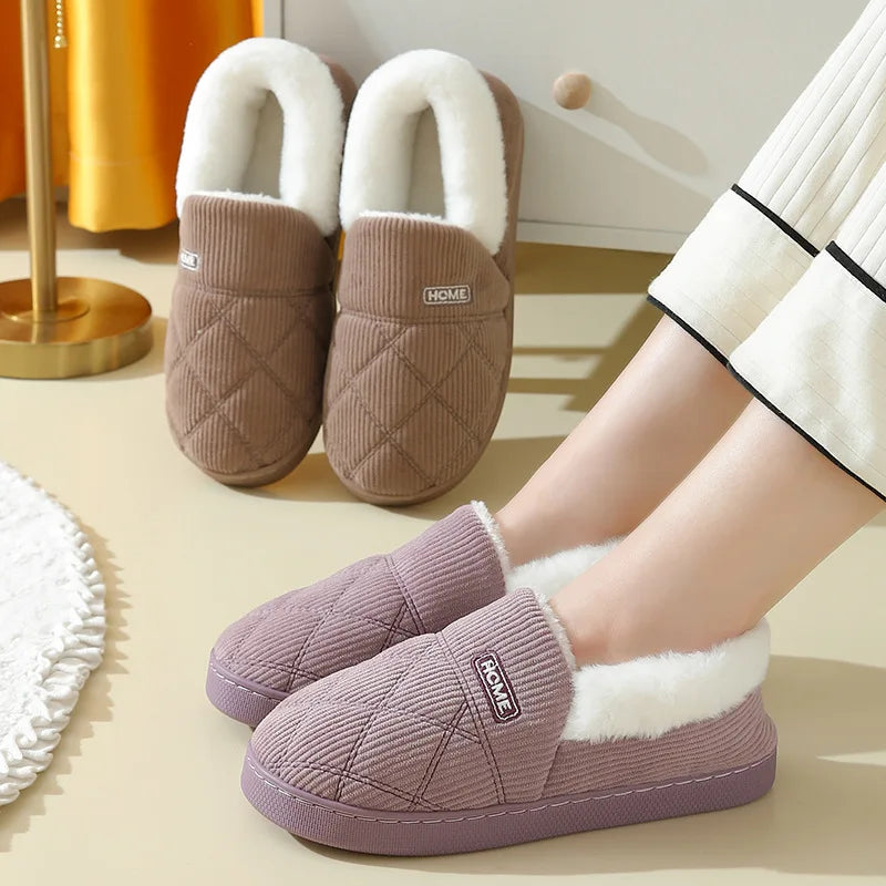 Comwarm New Women Slippers Winter Warm Plush Fur Antiskid Cloud Slippers Outdoor Breathable Thick Flat Sole Soft Home Slipper