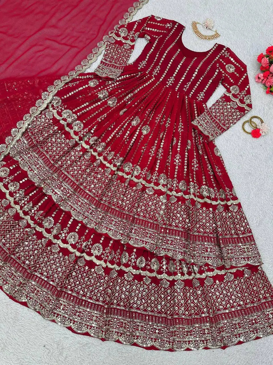 Women Lehenga Kurta with Dupatta Set Hot Red Kurta Kurti Sets party lehnga