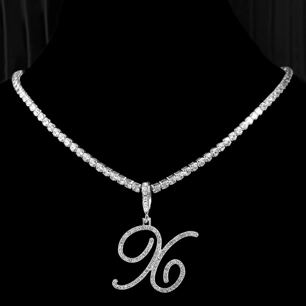 New Cursive Letters Cubic Zirconia Chain Intial Name Necklace Hip Hop Jewelry Gold Silver Color CZ 26 Alphabet Pendant Necklaces necklace