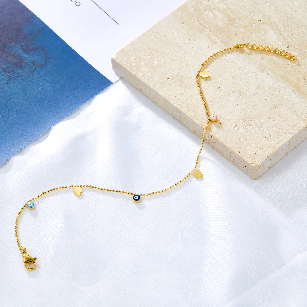 Stainless Steel Gold Color Enamel Round Evil Eye Leg Chain Summer Jewelry Gift For Women Girlfriend anklet