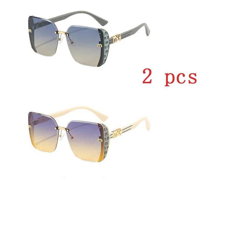 New Fashion Cool Sunglasses Women Luxury Brand Letters Anti Strong Light Vintage Rimless Sun Glasses Ladies Gafas UV400 Glasses