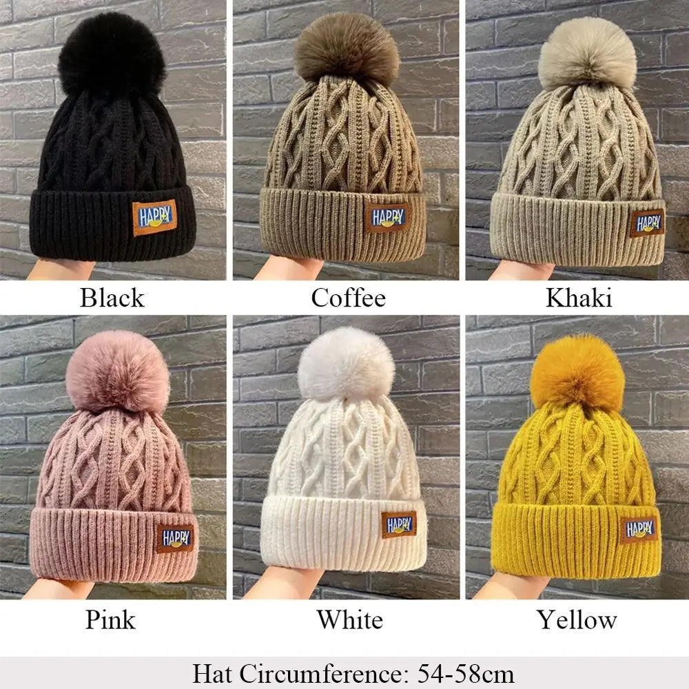 Fashion Women Pompoms Hat Hairball Hat Thickened Winter Warm Hat Stylish Beanie Hats Casual Outdoor Knitted Caps