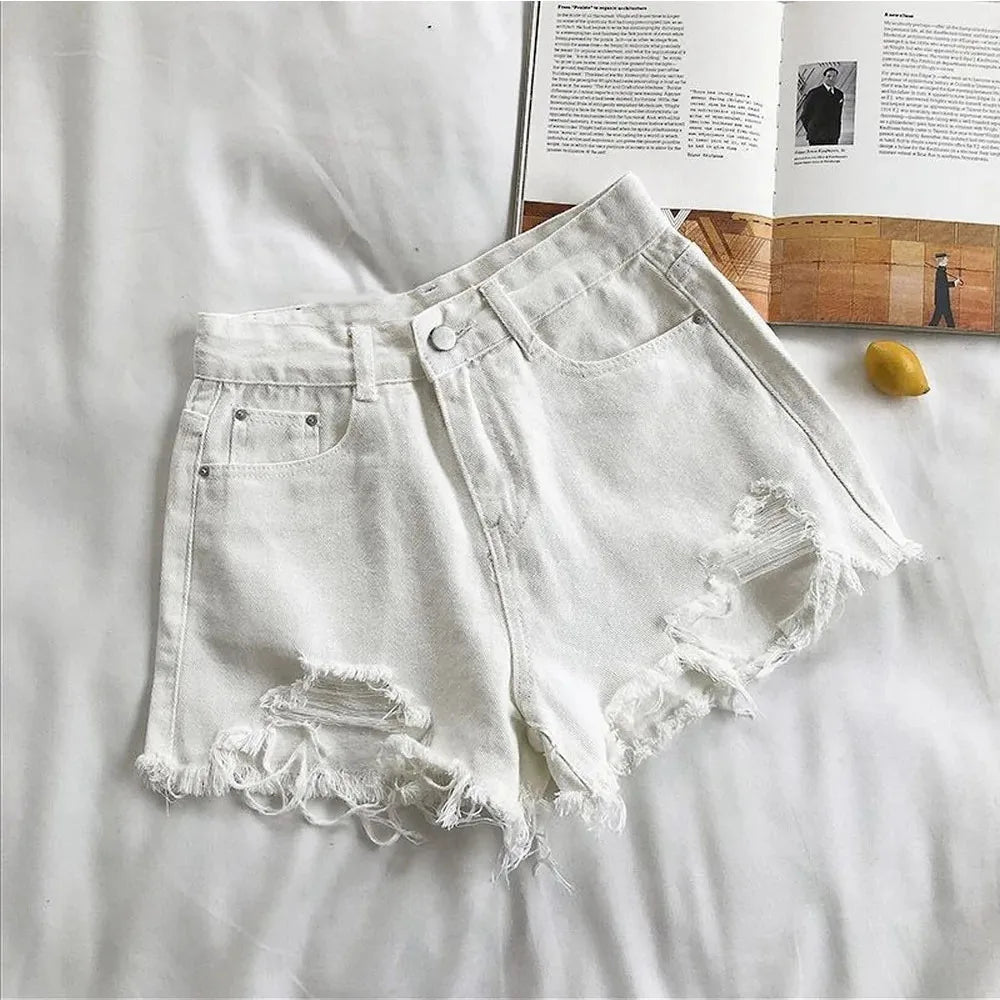 Women's Cowboy Shorts High Waist Casual Blue Denim Shorts Pocket Tassel Perforated Fashion Shorts Y2K Female Jeans shorts