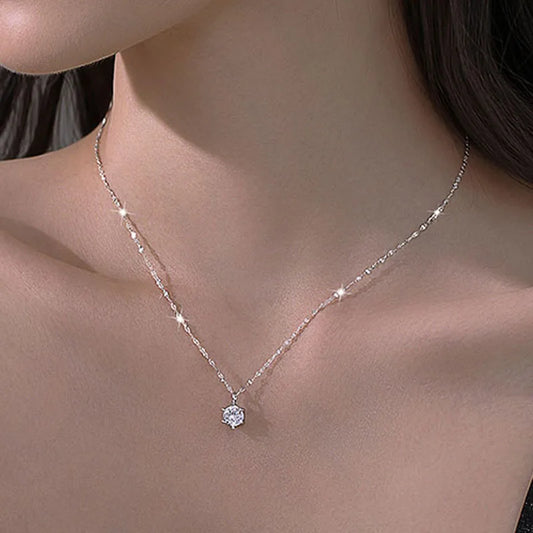 Hot 925 Sterling Silver Plated Necklace Versatile Single Sparkling AAA Zircon Clavicle Chain for Women Wedding Jewelry Wholesale  necklace