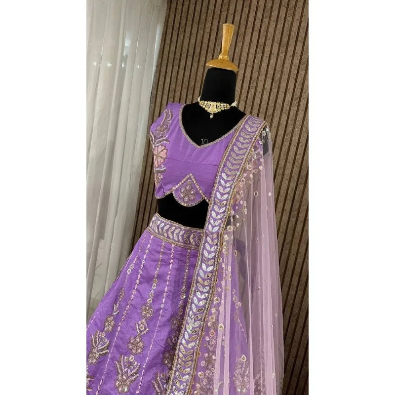 Traditional Style Heavy Bamboo Silk Lehenga Choli Paired with Duapatta As A Reception Outfit party lehnga