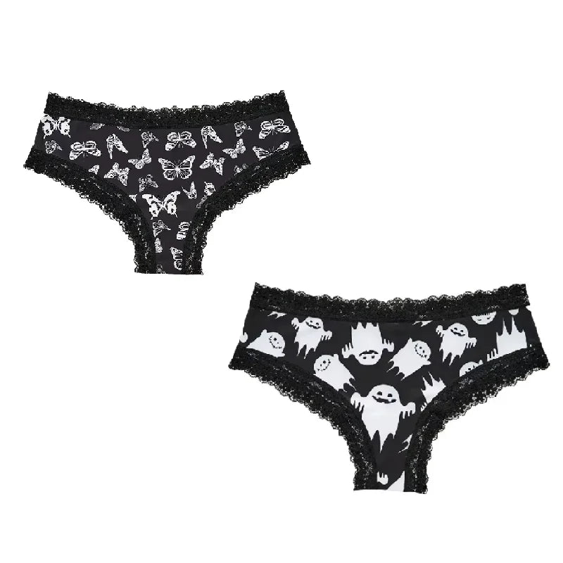 2Pc Set Lingerie Woman Sexy Underwear Lace Female Underwear Ghost Bat Butterfly Gothic Style Breathable Panties For Women undergarments