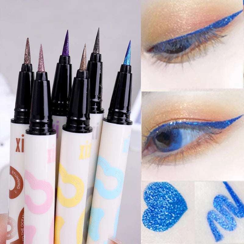 6 Colors Thin Pearlescent Eyeliner Liquid  Pencil 3 in 1 Shiny Silkworm Eye Shadow Stick Lasting Smooth Glitter Eyeliner Makeup eyes