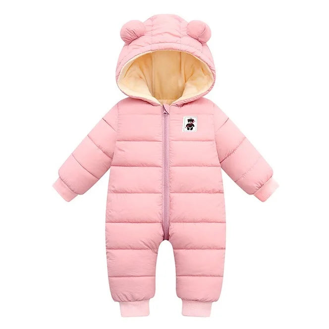 Baby jumpsuit winter new plush and thick hooded down climbing suit for babies to go out and hug clothes, newborn cotton jacket infants boys