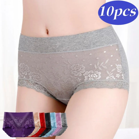 10pcs Cotton Panties for Women Plus Size Underwear High Waist Abdominal Briefs Female Girl Postpartum Recovery Panties Women's undergarments