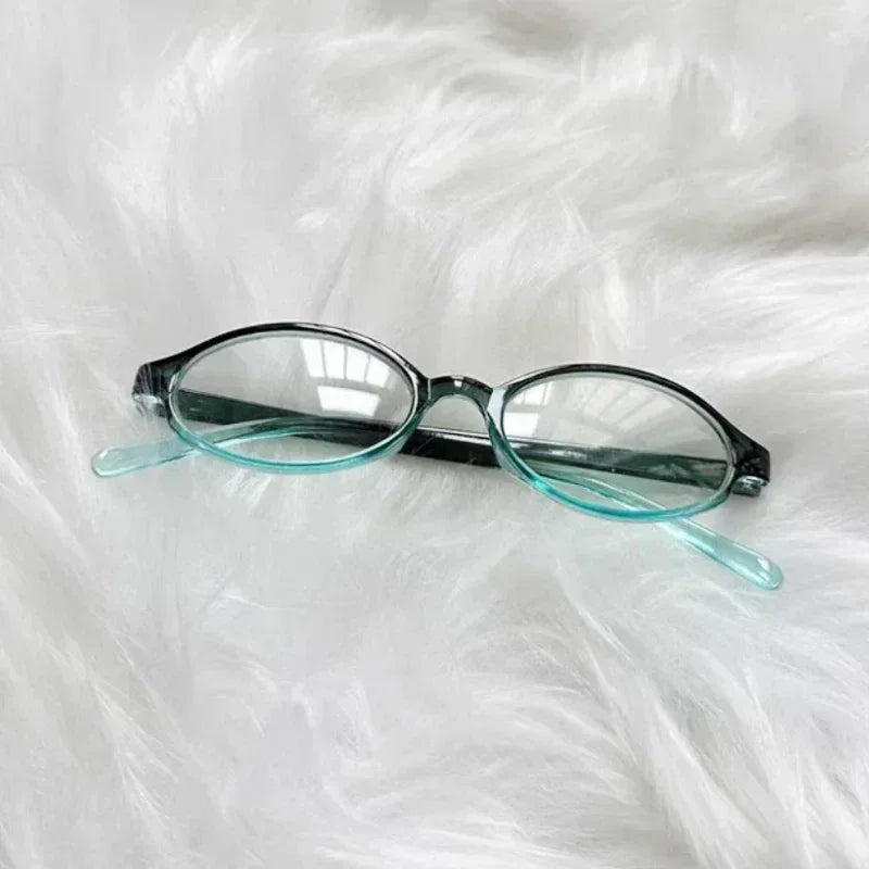 Y2K Women Retro Oval Square Glasses Red Green Frame Glass Eyewear Decorative Computer Anti-blue Eyeglasses with Seaside Driving