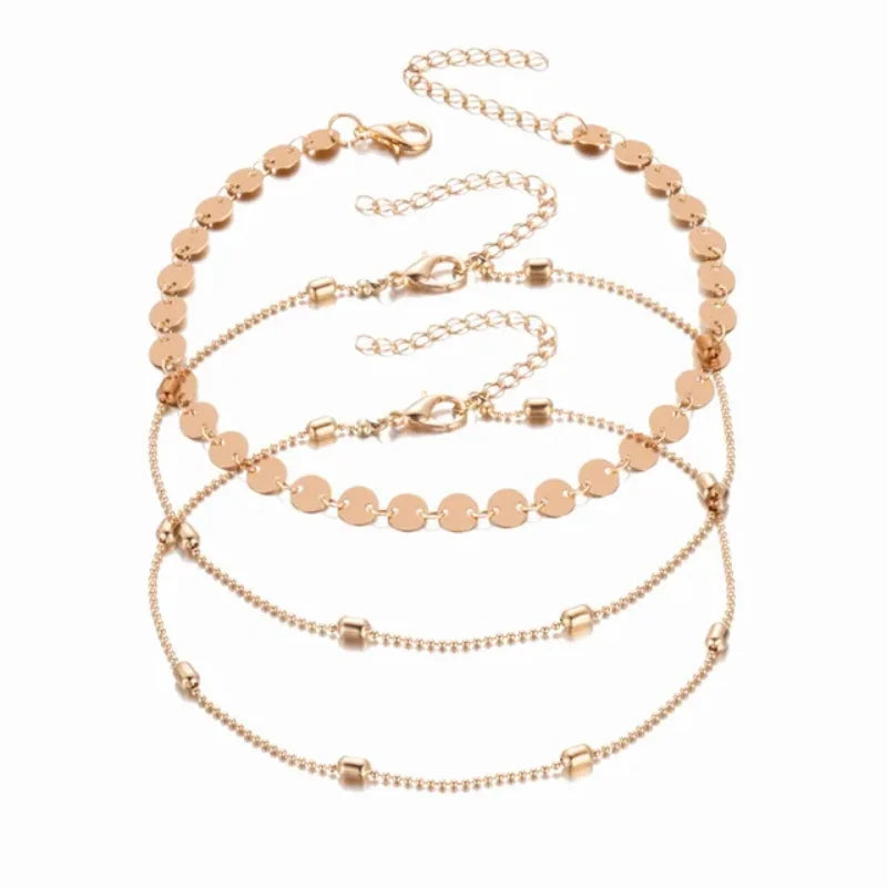 Two Layers Chain Heart Style Gold Color Anklets For Women Bracelets Summer Barefoot Sandals Jewelry On Foot Leg Chai anklet