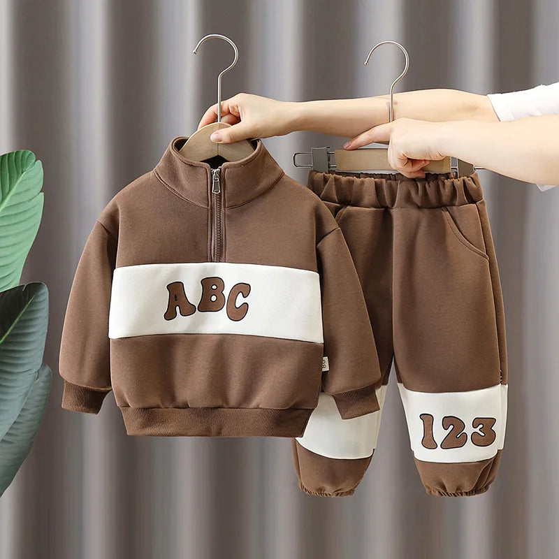 Autumn Ins Kids Boys 2PCS Clothes Set Spliced Letter Stand Collar Sweatshirts Loose Pants Suit Toddler Baby Boys Tracksuit boys dress