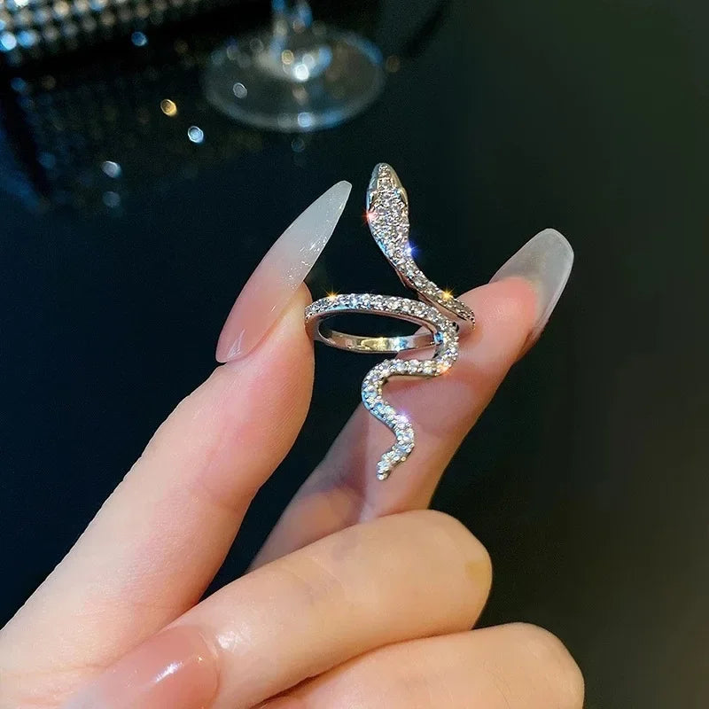 Irregular Open Rings Crystal Heart Bow Snake Finger Rings for Women Girls Kpop Sweet Trendy Aesthetic Jewelry Gift Wholesale  rings