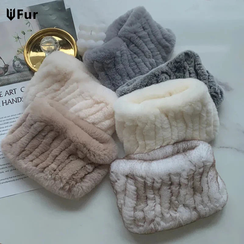 Hot Sale Brand Women Real Rex Rabbit Fur Scarf Girls Warm Soft Knitted Good Elastic Rabbit Fur Headband Natural Fur Ring Scarves scarf and shawl