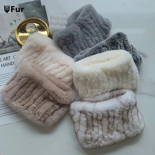 Hot Sale Brand Women Real Rex Rabbit Fur Scarf Girls Warm Soft Knitted Good Elastic Rabbit Fur Headband Natural Fur Ring Scarves scarf and shawl