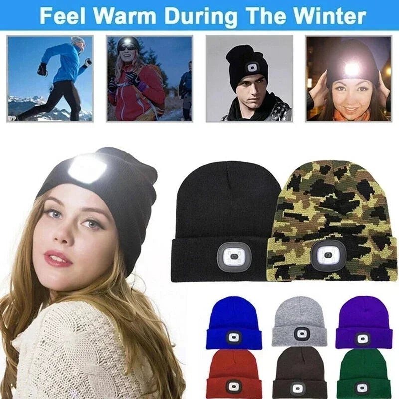 LED Luminous Knit Cap Winter Warm Hunting Camping Running Cap Gift Men's Women's Outdoor Fishing Hat caps