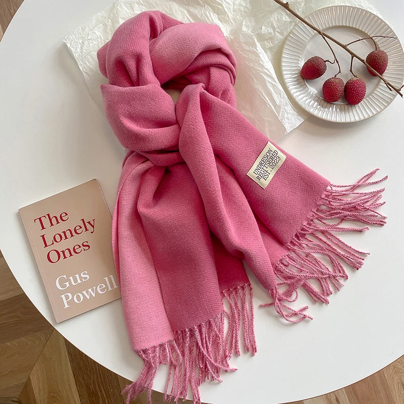 New Fashion Cashmere Scarf Warm Winter for Women Korean Style Knitted Solid Color Double Sided Wraps Neckerchief scarf and shawl