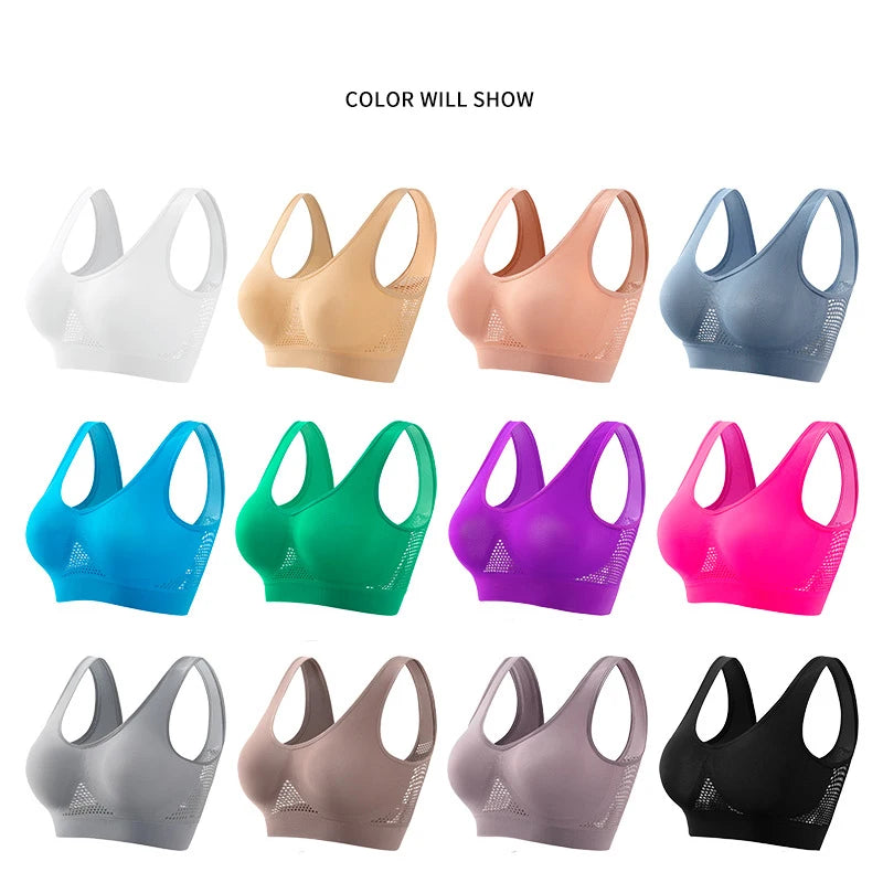 Seamless Mesh Women Sports Bras Fitness Gym Running Underwear Shockproof Bra Wireless Plus Size Crop Top Breathable Yoga Bra sports